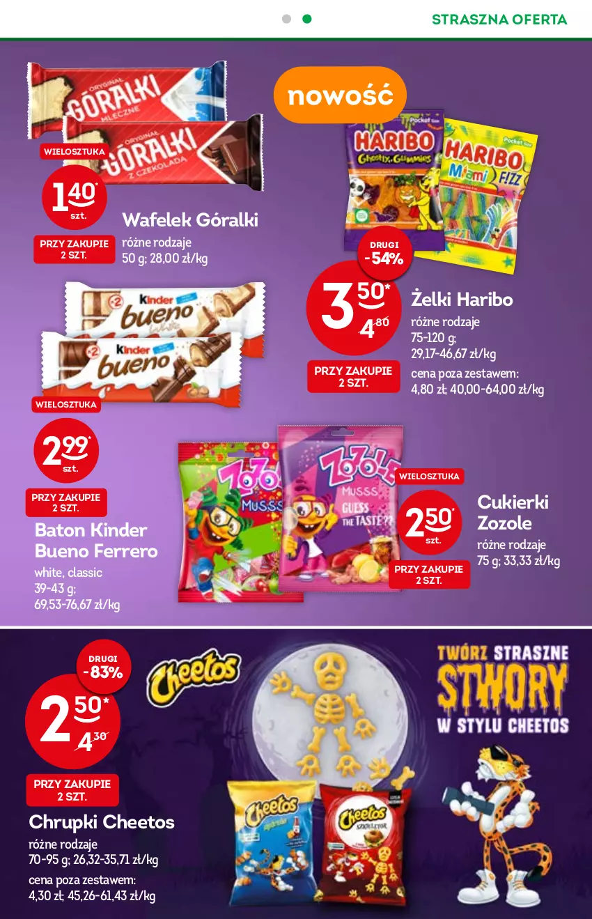 Gazetka promocyjna Żabka - ważna 03.11 do 09.11.2021 - strona 21 - produkty: Baton, Cheetos, Chrupki, Cukier, Cukierki, Ferrero, Góralki, Haribo, Kinder, Kinder Bueno, Wafelek