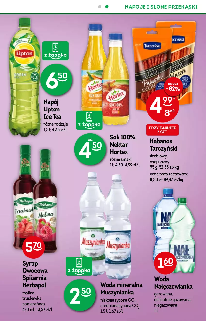 Gazetka promocyjna Żabka - ważna 03.11 do 09.11.2021 - strona 23 - produkty: Herbapol, Hortex, Ice tea, Kabanos, Lipton, Mus, Muszynianka, Nałęczowianka, Napój, Napoje, Nektar, Sok, Syrop, Tarczyński, Woda, Woda mineralna