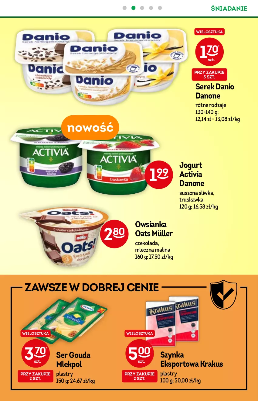 Gazetka promocyjna Żabka - ważna 03.11 do 09.11.2021 - strona 27 - produkty: Activia, Czekolada, Danio, Danone, Gouda, Jogurt, Krakus, Müller, Owsianka, Por, Ser, Serek, Sport, Szynka