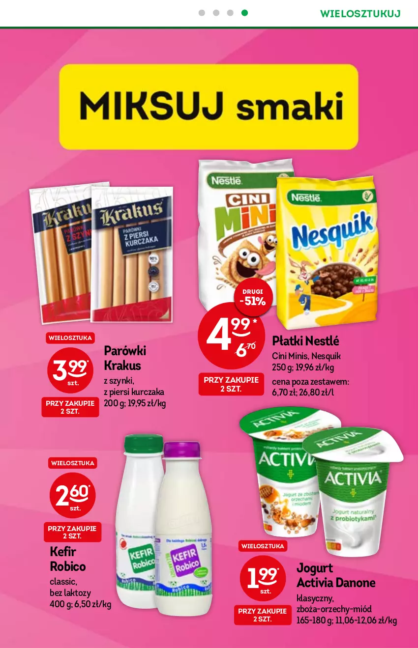 Gazetka promocyjna Żabka - ważna 03.11 do 09.11.2021 - strona 9 - produkty: Activia, BIC, Cini Minis, Danone, Jogurt, Kefir, Krakus, Kurczak, Miód, Nesquik, Nestlé, Parówki, Robico