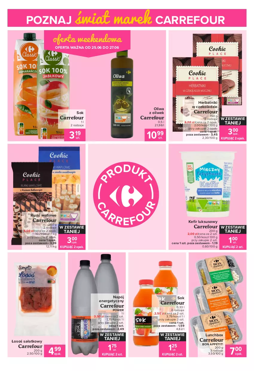 Gazetka promocyjna Carrefour - Gazetka Express - ważna 21.06 do 28.06.2021 - strona 4 - produkty: Herbatniki, Kosz, Napój, Napój energetyczny, Oliwa z oliwek, Rurki, Sałat, Sok