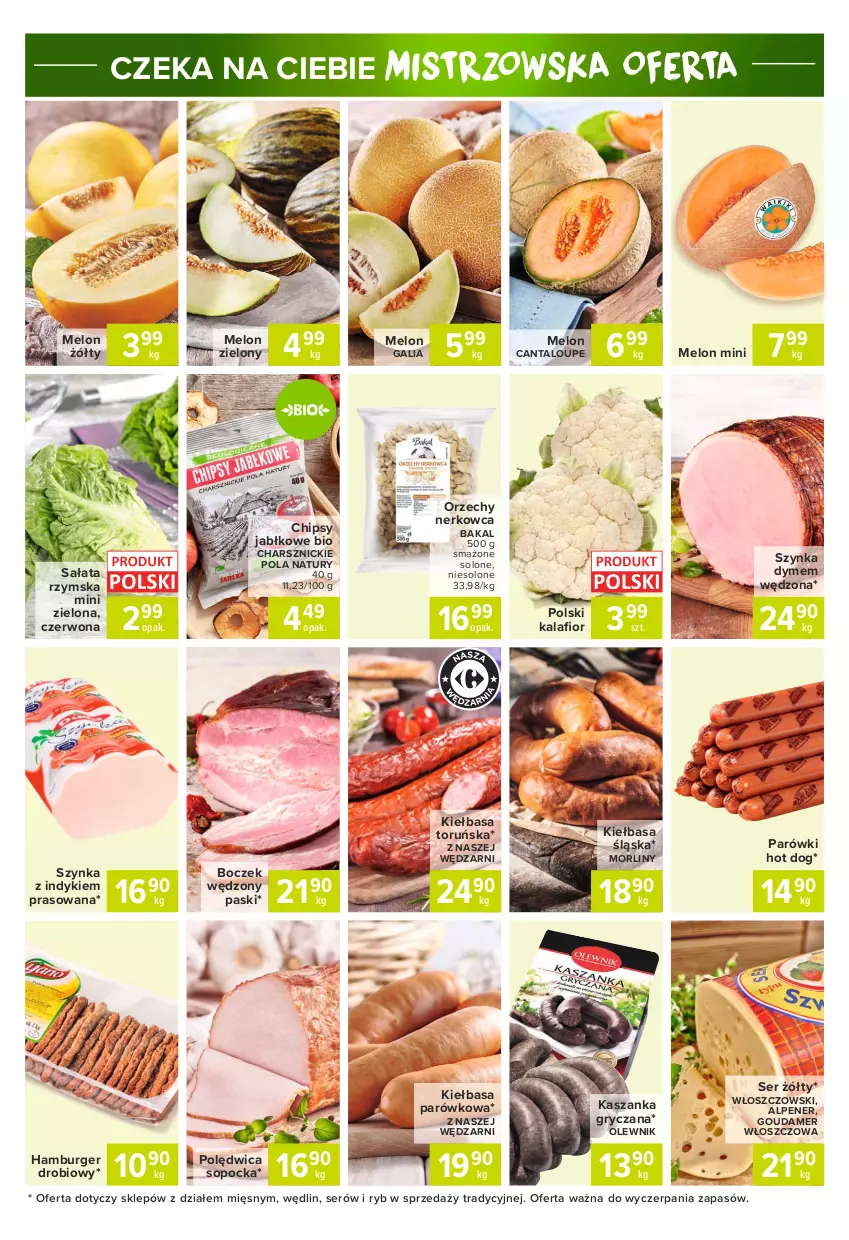 Gazetka promocyjna Carrefour - Gazetka Express - ważna 21.06 do 28.06.2021 - strona 5 - produkty: Boczek, Burger, Chipsy, Gouda, Gry, Hamburger, Hot dog, Kasza, Kaszanka, Kiełbasa, Kiełbasa śląska, Melon, Morliny, Olewnik, Parówki, Parówki hot dog, Polędwica, Sałat, Ser, Szynka, Włoszczowski