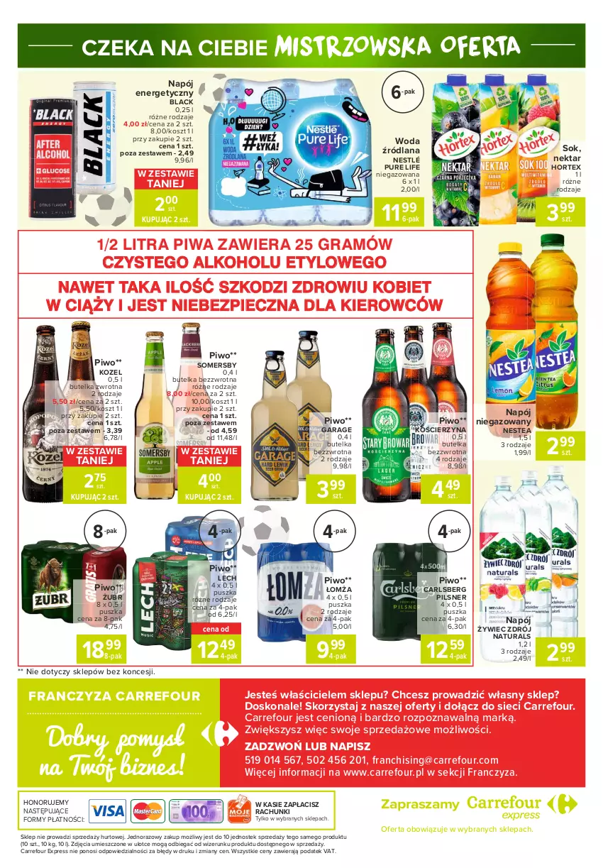 Gazetka promocyjna Carrefour - Gazetka Express - ważna 21.06 do 28.06.2021 - strona 6 - produkty: Carlsberg, Gra, Hortex, Kosz, Kozel, Lack, LANA, Napój, Napój energetyczny, Napój niegazowany, Nektar, Nestea, Nestlé, Piec, Piwa, Piwo, Pur, Sok, Somersby, Stek, Woda