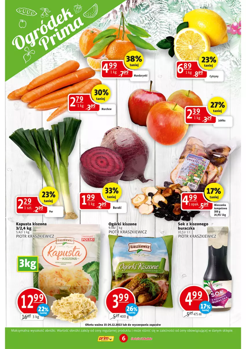 Gazetka promocyjna Prim Market - ważna 15.12 do 24.12.2022 - strona 6 - produkty: Buraki, Cytryny, Jabłka, Mieszanka kompotowa, Sok