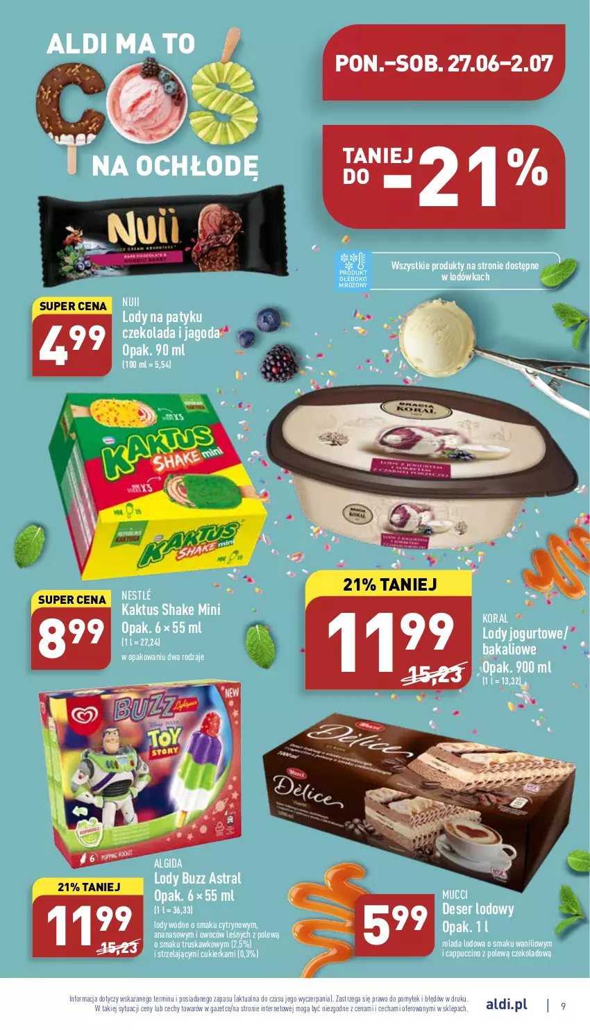 Gazetka promocyjna Aldi - Katalog spożywczy - ważna 27.06 do 02.07.2022 - strona 9 - produkty: Algida, Ananas, Cappuccino, Cukier, Czekolada, Deser, Jogurt, Kaktus, LG, Lodówka, Lody, Nestlé, Rolada, Ser