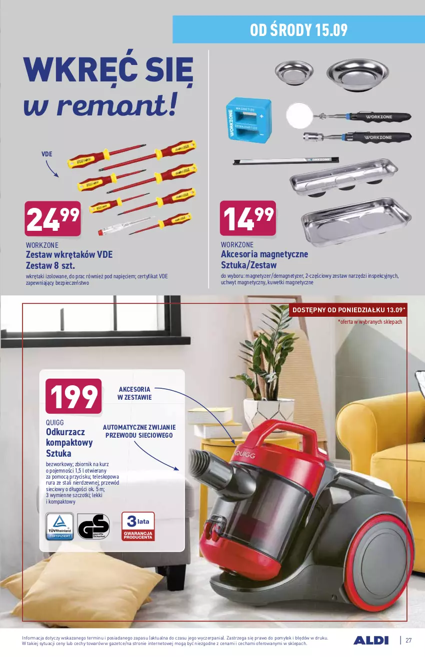 Gazetka promocyjna Aldi - ważna 13.09 do 18.09.2021 - strona 27 - produkty: Odkurzacz, Piec, Przewód, Rura, Teleskop, Wkręt, Zestaw narzędzi, Zestaw wkrętaków