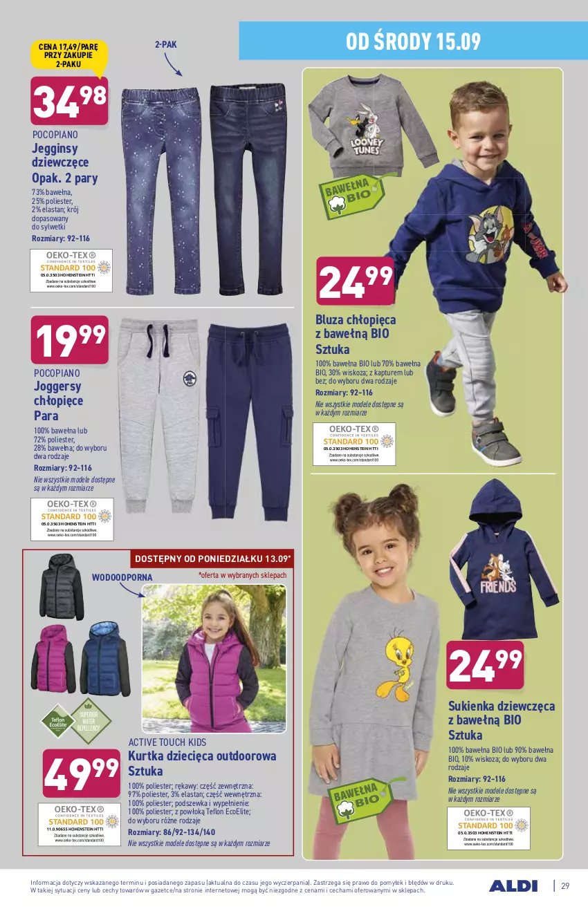 Gazetka promocyjna Aldi - ważna 13.09 do 18.09.2021 - strona 29 - produkty: Bluza, Dzieci, Gin, Kurtka, Kurtka dziecięca, Pocopiano, Por, Sukienka, Wełna