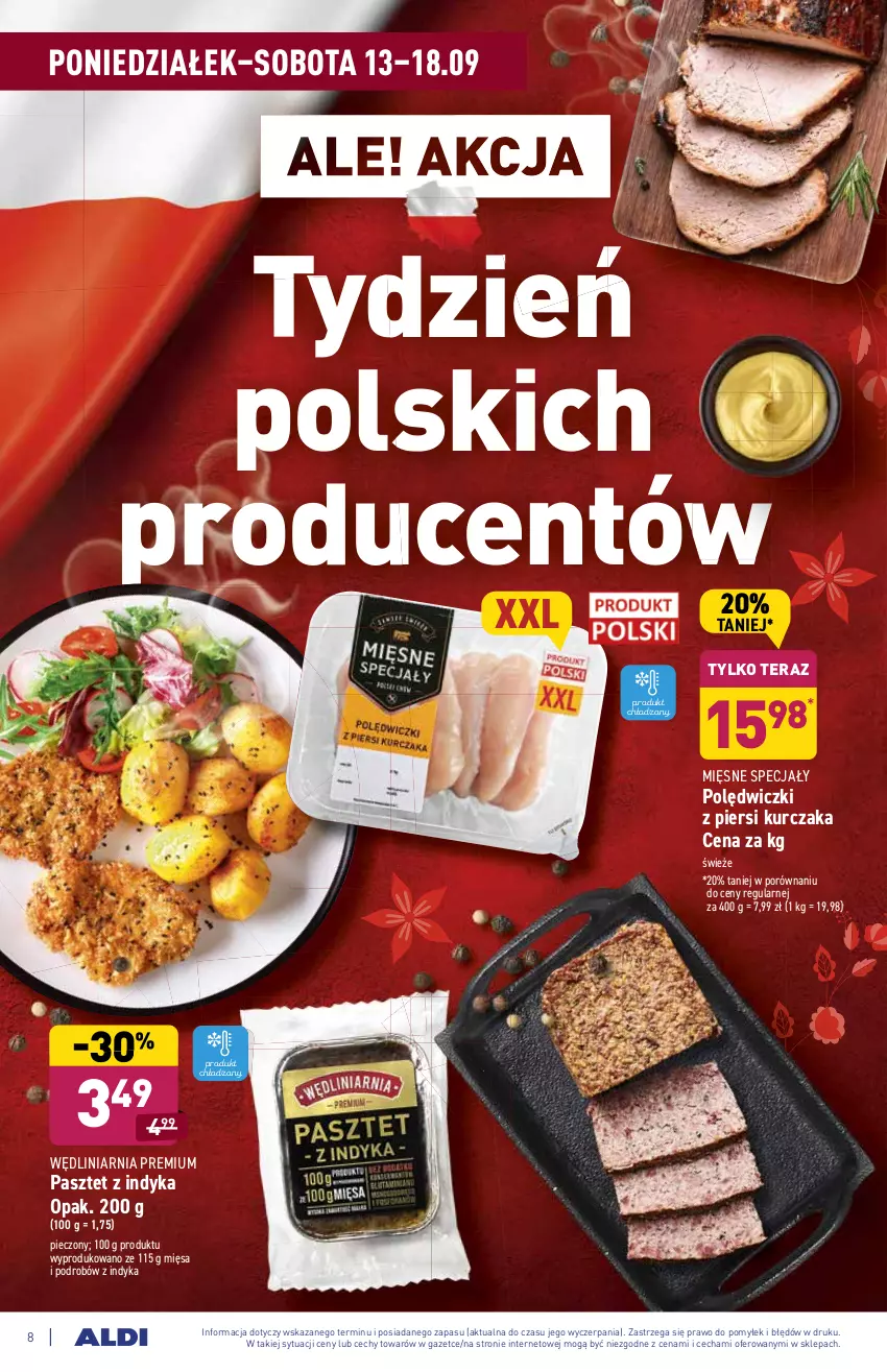 Gazetka promocyjna Aldi - ważna 13.09 do 18.09.2021 - strona 8 - produkty: Kurczak, Mięsne specjały, Pasztet, Pasztet z indyka, Piec, Por, Tera