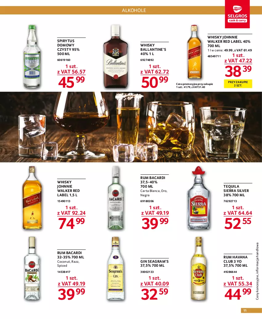 Gazetka promocyjna Selgros - Oferta gastronomiczna - ważna 03.11 do 16.11.2022 - strona 11 - produkty: Alkohole, Bacardi, Gin, Gra, Johnnie Walker, Rum, Tequila, Whisky
