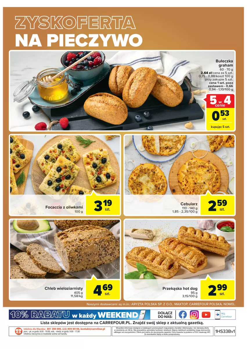 Gazetka promocyjna Carrefour - Gazetka Targ świeżości - ważna 16.08 do 22.08.2022 - strona 4 - produkty: Cebula, Chleb, Chleb wieloziarnisty, Gra, Hot dog, Kosz