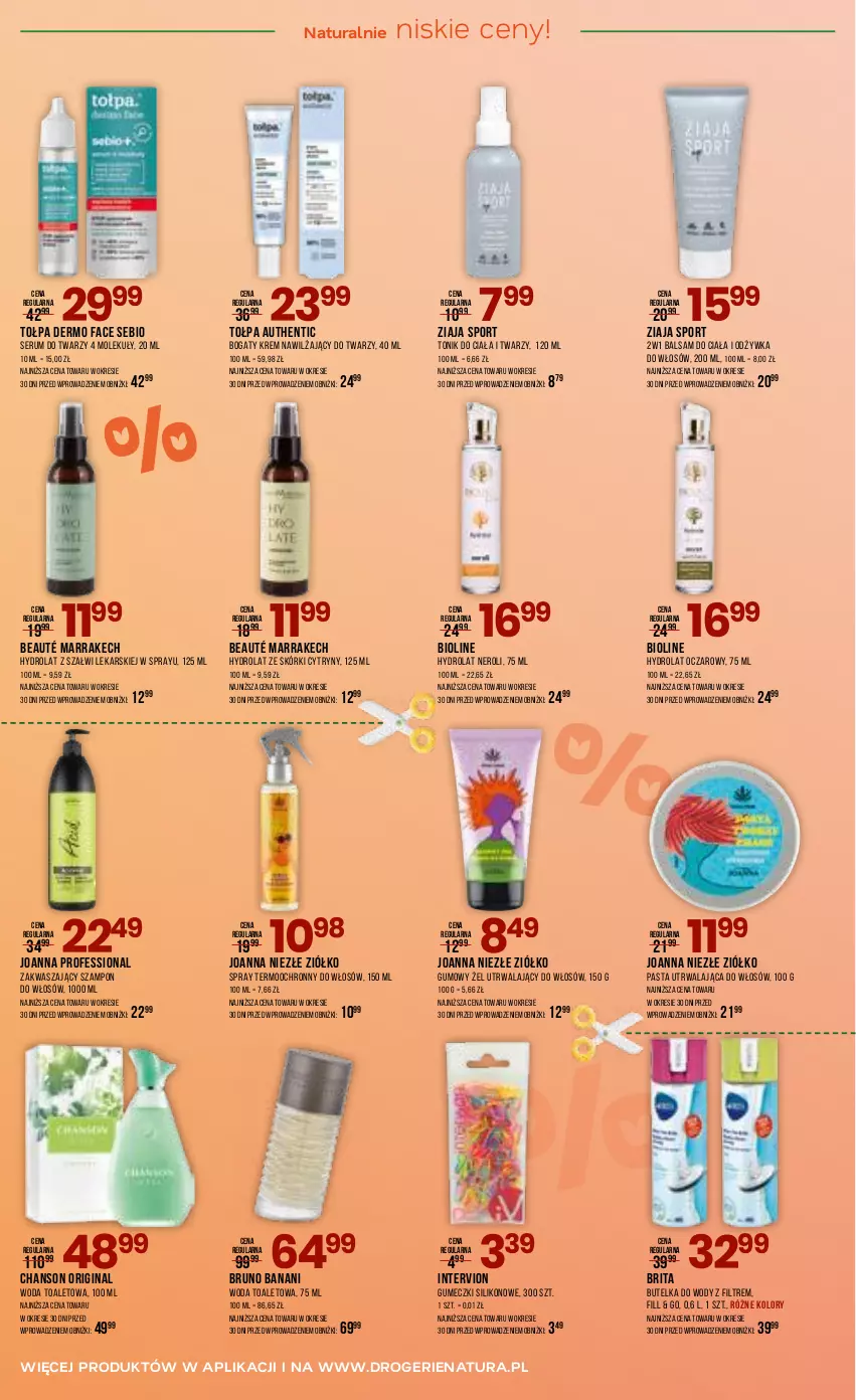 Gazetka promocyjna Drogerie Natura - Gazetka Drogerie Natura - ważna 03.06 do 16.06.2026 - strona 10 - produkty: Balsam do ciała, Brit, Brita, Bruno Banani, Cytryny, Fa, Gin, Hydrolat, Joanna, Krem nawilżający, Odżywka, Por, Rum, Ser, Serum, Serum do twarzy, Sport, Szampon, Tołpa, Tonik, Woda, Woda toaletowa, Ziaja