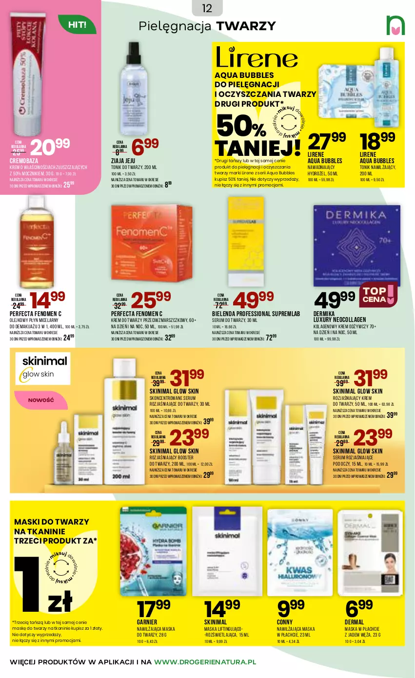 Gazetka promocyjna Drogerie Natura - Gazetka Drogerie Natura - ważna 03.06 do 16.06.2026 - strona 12 - produkty: Bielenda, Booster, Dermika, Garnier, Kolagen, Krem do twarzy, Krem odżywczy, Lirene, Makijaż, Mars, Maska, Maska do twarzy, Maska w płachcie, Olej, Perfecta, Płyn micelarny, Rum, Ser, Serum, Serum do twarzy, Tonik, Tonik do twarzy, Ziaja