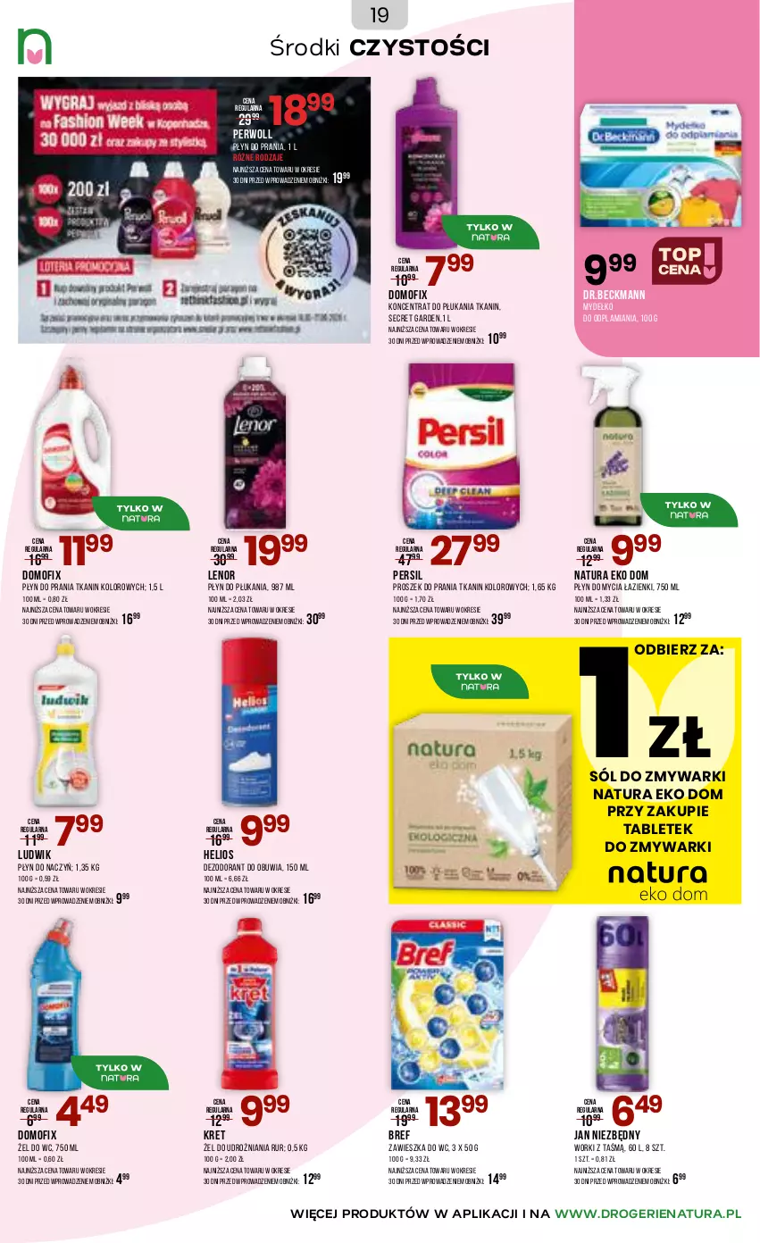Gazetka promocyjna Drogerie Natura - Gazetka Drogerie Natura - ważna 03.06 do 16.06.2026 - strona 19 - produkty: Bref, Dezodorant, Helio, Jan Niezbędny, Kret, Lenor, Ludwik, Persil, Perwoll, Płyn do mycia, Płyn do płukania, Płyn do prania, Proszek do prania, Sól, Tablet, Zawieszka do wc, Zmywarki