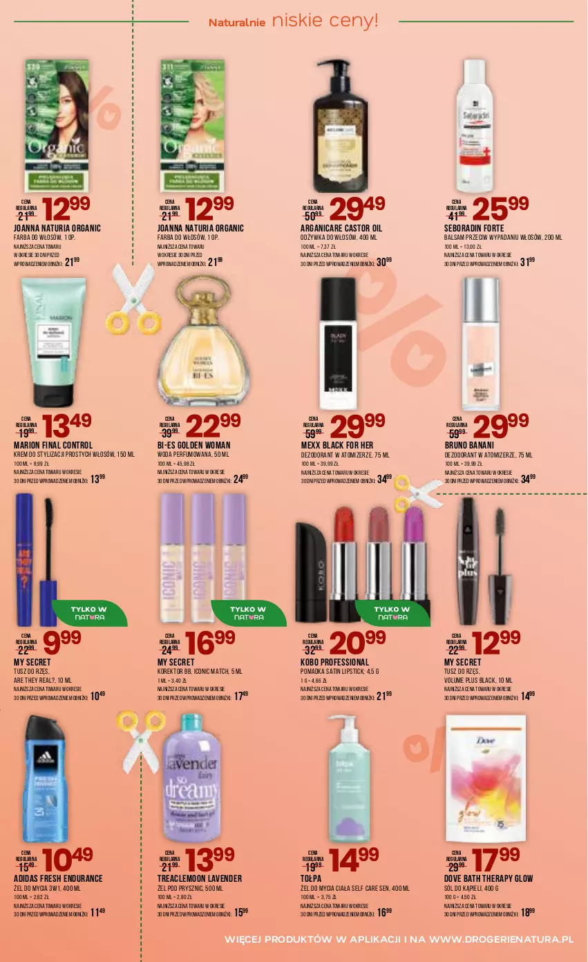 Gazetka promocyjna Drogerie Natura - Gazetka Drogerie Natura - ważna 03.06 do 16.06.2026 - strona 9 - produkty: Adidas, Arganicare, Astor, Bruno Banani, Control, Dezodorant, Dove, Fa, Farba do włosów, Joanna, KOBO, Lack, Mexx, Odżywka, Perfum, Sati, Seboradin, Sól, Sól do kąpieli, Tołpa, Tusz, Woda, Woda perfumowana