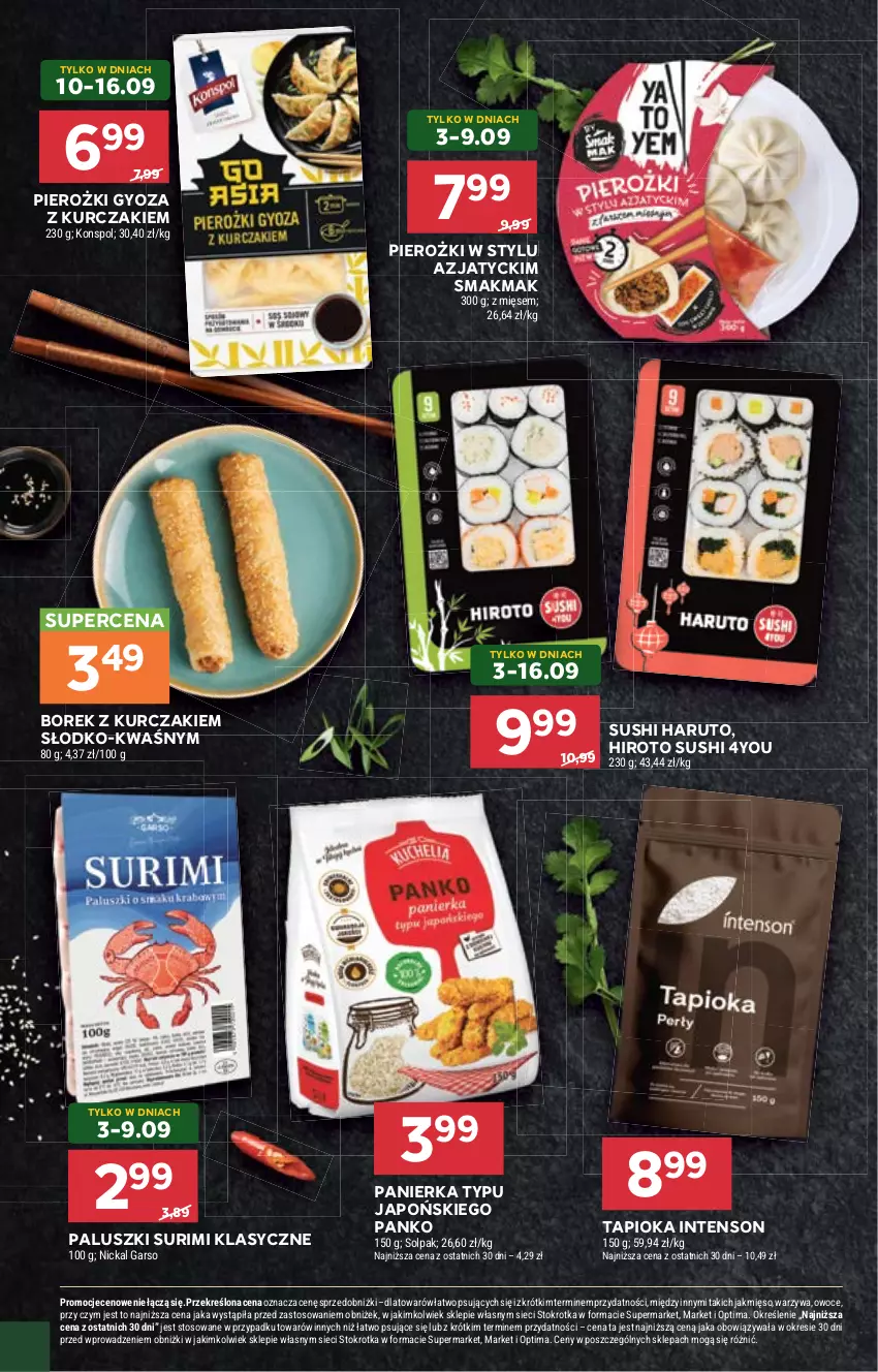 Gazetka promocyjna Stokrotka - Market - ważna 03.09 do 09.09.2026 - strona 26 - produkty: Kurczak, Mięso, Optima, Owoce, Surimi, Sushi, Warzywa