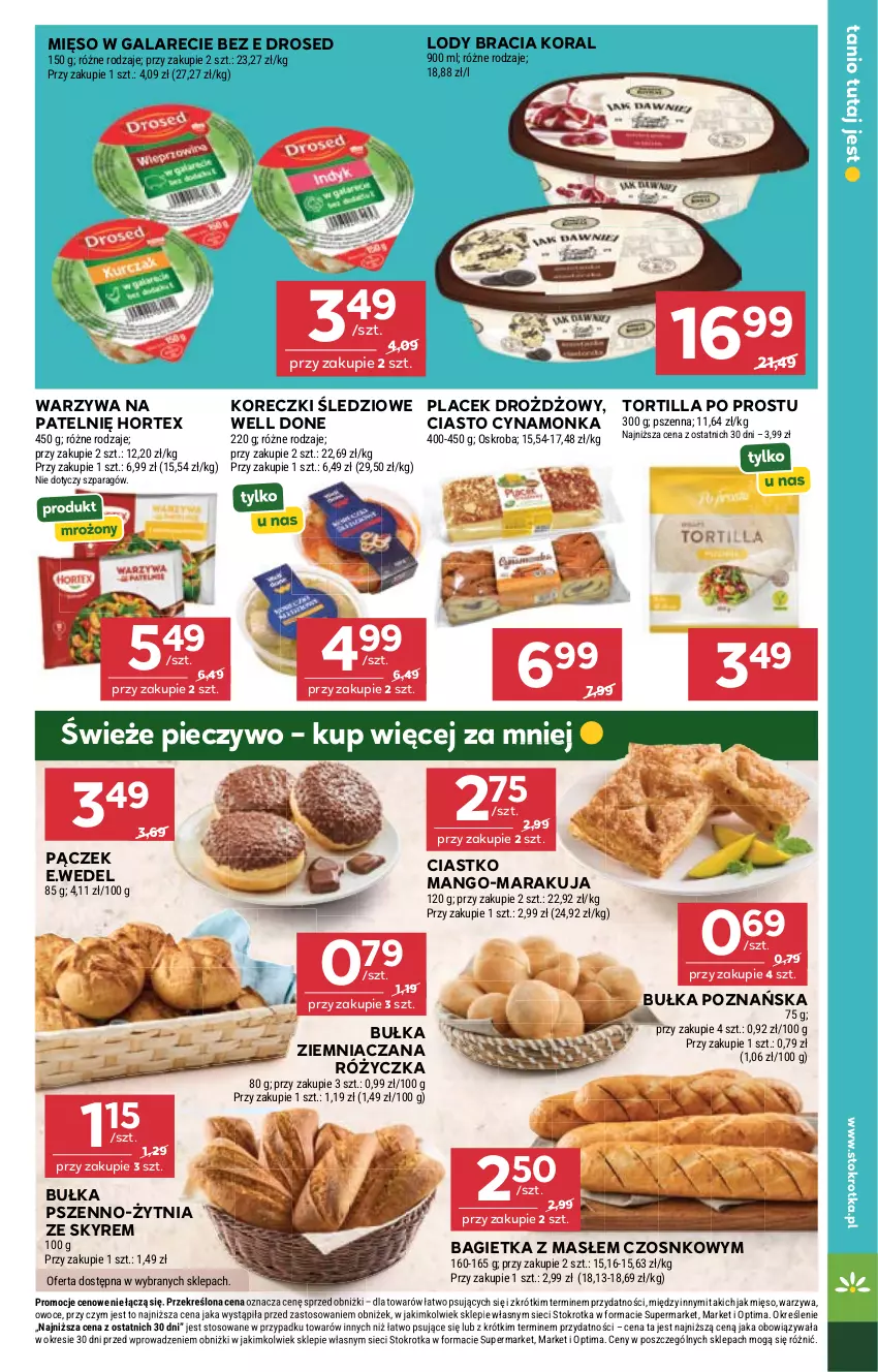 Gazetka promocyjna Stokrotka - Market - ważna 03.09 do 09.09.2026 - strona 29 - produkty: Bagietka, Bułka, Gala, Hortex, Koreczki śledziowe, Lody, Mango, Mięso, Mięso w galarecie, Optima, Owoce, Pączek, Piec, Pieczywo, Tortilla, Warzywa