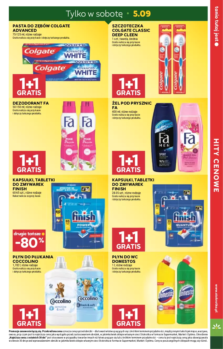 Gazetka promocyjna Stokrotka - Market - ważna 03.09 do 09.09.2026 - strona 3 - produkty: Coccolino, Colgate, Dezodorant, Domestos, Fa, Finish, Gra, LG, Mięso, Optima, Owoce, Pasta do zębów, Płyn do płukania, Płyn do wc, Szczoteczka, Tablet, Warzywa