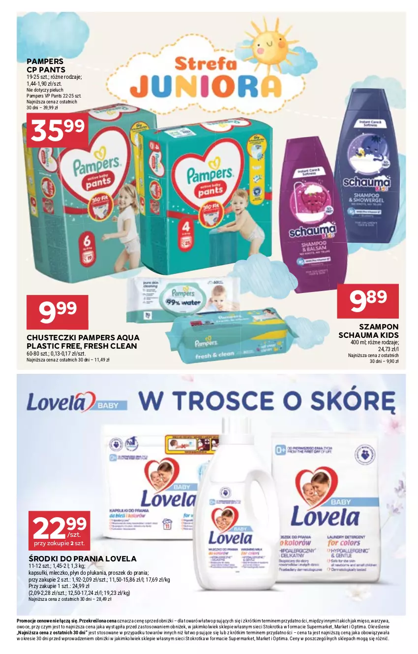 Gazetka promocyjna Stokrotka - Market - ważna 03.09 do 09.09.2026 - strona 39 - produkty: Chusteczki, Lovela, Mięso, Mleczko, Optima, Owoce, Pampers, Płyn do płukania, Proszek do prania, Schauma, Szampon, Warzywa