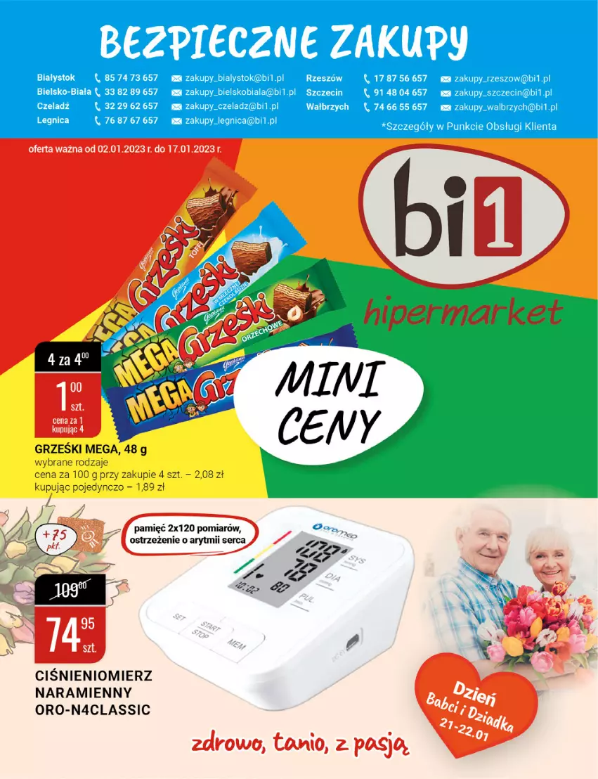 Gazetka promocyjna Bi1 - Mini ceny na Nowy Rok - ważna 02.01 do 17.01.2022 - strona 1 - produkty: Ciśnieniomierz, Grześki, Ser