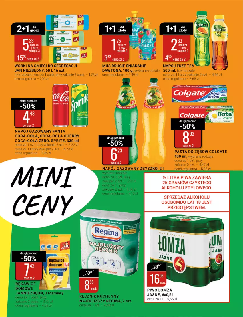 Gazetka promocyjna Bi1 - Mini ceny na Nowy Rok - ważna 02.01 do 17.01.2022 - strona 3 - produkty: Coca-Cola, Colgate, Dawtona, Fa, Fanta, Gin, Jan Niezbędny, LG, Mus, Napój, Napój gazowany, Pasta do zębów, Ręcznik, Ręcznik kuchenny, Rękawice, Sprite, Worki na śmiec, Worki na śmieci