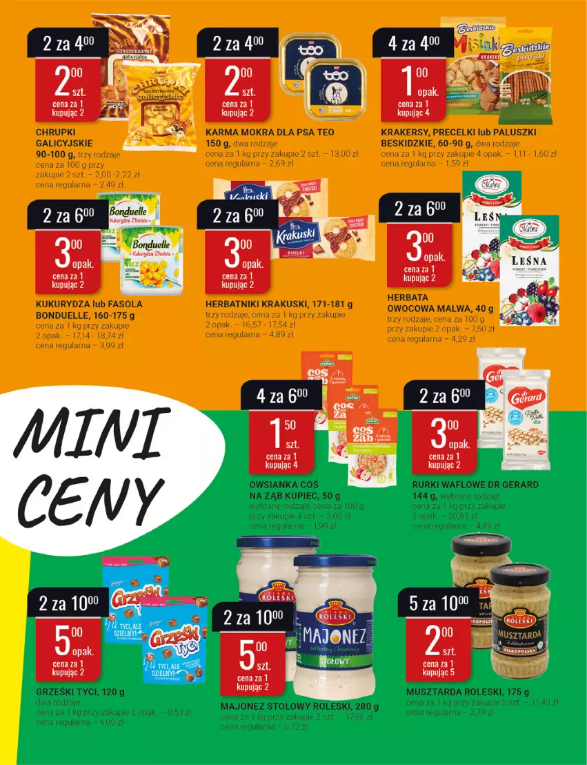 Gazetka promocyjna Bi1 - Mini ceny na Nowy Rok - ważna 02.01 do 17.01.2022 - strona 5 - produkty: Beskidzki, Bonduelle, Chrupki, Dr Gerard, Fa, Fasola, Grześki, Herbata, Herbatniki, Krakersy, Krakus, Krakuski, Kukurydza, Kupiec, Majonez, Mus, Musztarda, Owsianka, Piec, Precelki, Rurki