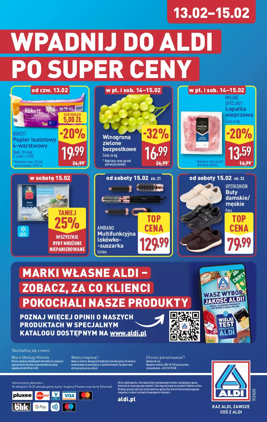 Gazetka promocyjna Aldi - Okazje na weekend - ważna 13.02 do 15.02.2025 - strona 10 - produkty: Biuro, Buty, Fa, Koc, Mięsne specjały, O nas, Papier, Papier toaletowy, Por, Suszarka, Top, Wino, Winogrona