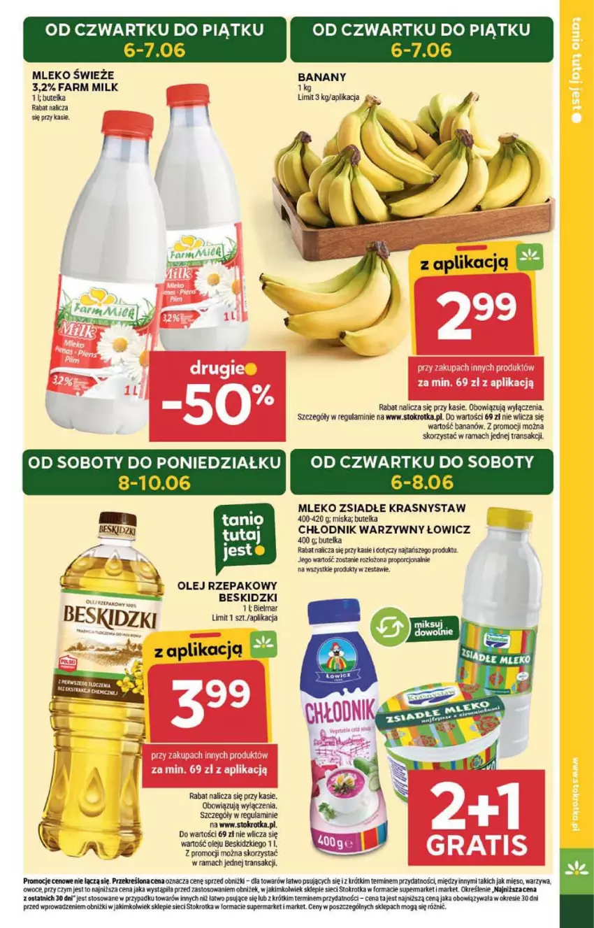 Gazetka promocyjna Stokrotka - Market - ważna 06.06 do 12.06.2024 - strona 3 - produkty: Banany, Beskidzki, Fa, Farm Milk, Mięso, Miska, Mleko, Mleko zsiadłe, Olej, Olej rzepakowy, Owoce, Por, Rama, Tran, Warzywa