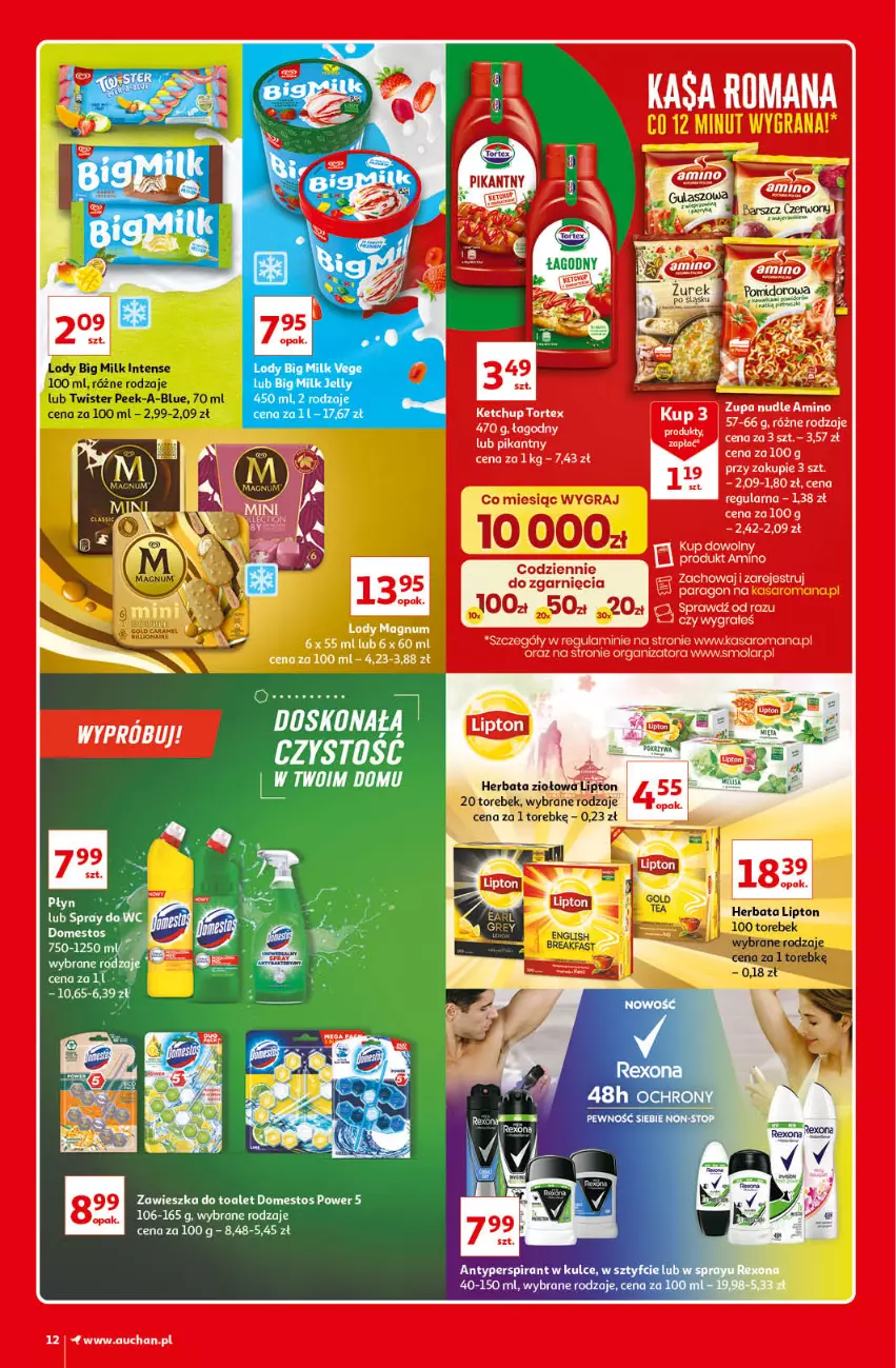 Gazetka promocyjna Auchan - Kultowe Marki Hipermarkety - ważna 04.06 do 11.06.2021 - strona 12 - produkty: Antyperspirant, Big Milk, Domestos, Fa, Herbata, Lipton, Lody