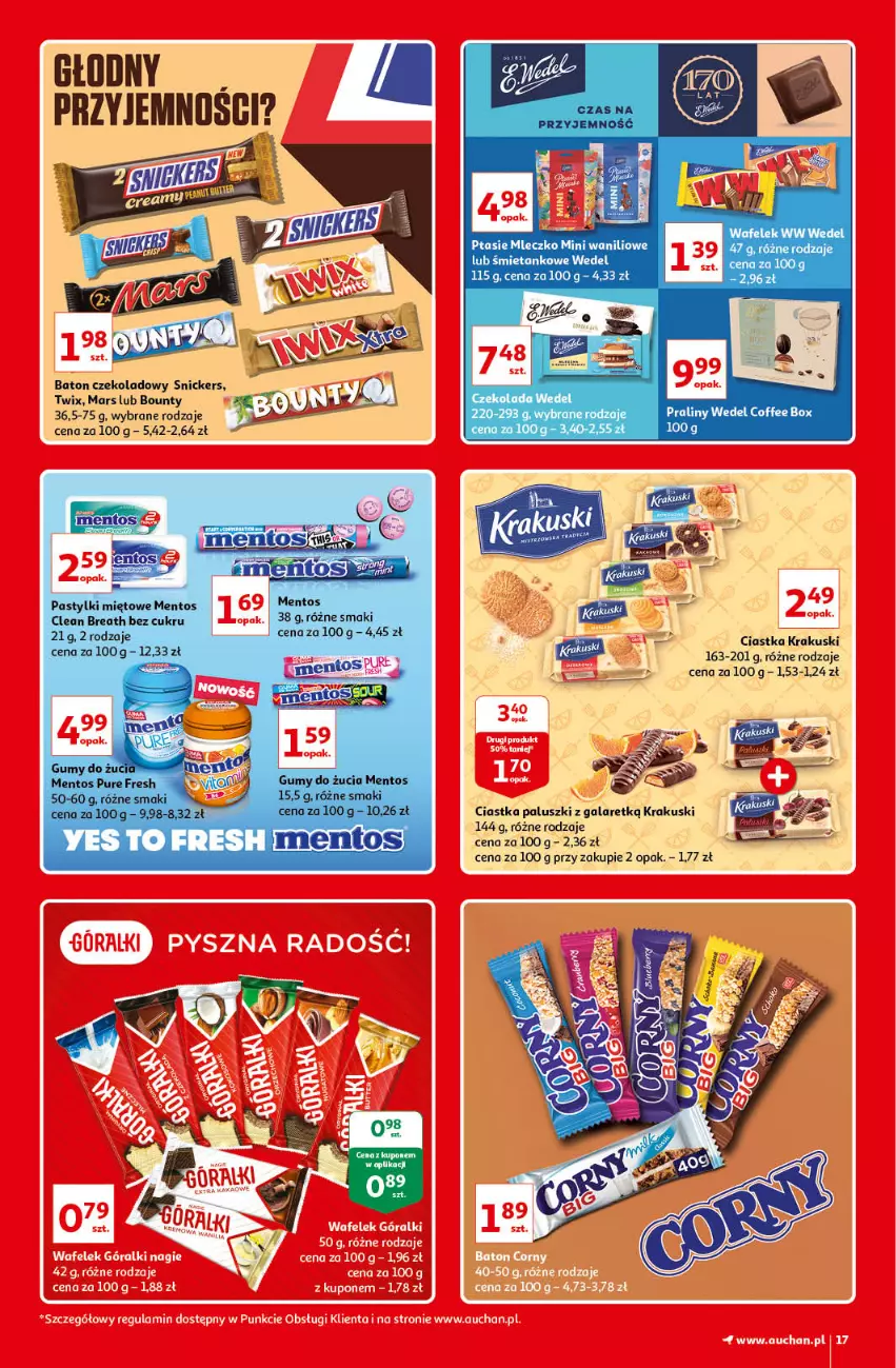 Gazetka promocyjna Auchan - Kultowe Marki Hipermarkety - ważna 04.06 do 11.06.2021 - strona 17 - produkty: Baton, Bounty, Ciastka, Gala, Krakus, Krakuski, Mars, Praliny, Snickers, Twix, Wafelek