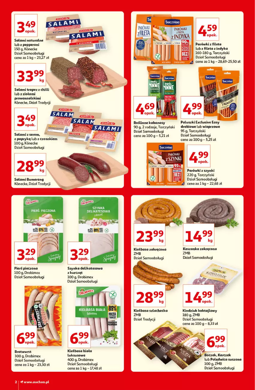 Gazetka promocyjna Auchan - Kultowe Marki Hipermarkety - ważna 04.06 do 11.06.2021 - strona 2 - produkty: Boczek, Bumerang, Drobimex, Kabanos, Kasza, Kaszanka, Kiełbasa, Kiełbasa biała, Kindziuk, Parówki, Piec, Piers pieczona, Polędwica, Roślinne kabanosy, Salami, Ser, Szynka, Szynka delikatesowa, Tarczyński