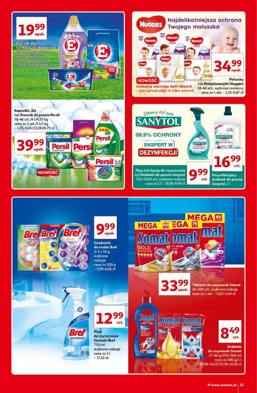 Gazetka promocyjna Auchan - Kultowe Marki Hipermarkety - ważna 04.06 do 11.06.2021 - strona 21 - produkty: Bref, Huggies, Majtki, Persil, Pieluchomajtki, Pieluchy, Proszek do prania, Sanytol, Somat, Zawieszki