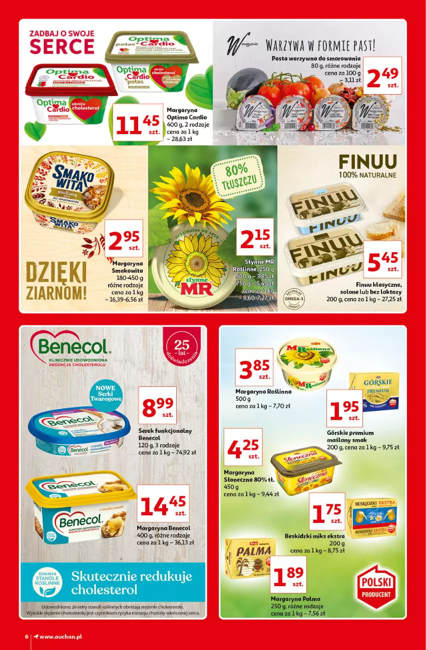 Gazetka promocyjna Auchan - Kultowe Marki Hipermarkety - ważna 04.06 do 11.06.2021 - strona 6 - produkty: Benecol, Beskidzki, Finuu, Margaryna, Optima, Optima Cardio, Palma, Pasta warzywna, Ser, Serek, Smakowita, Sok