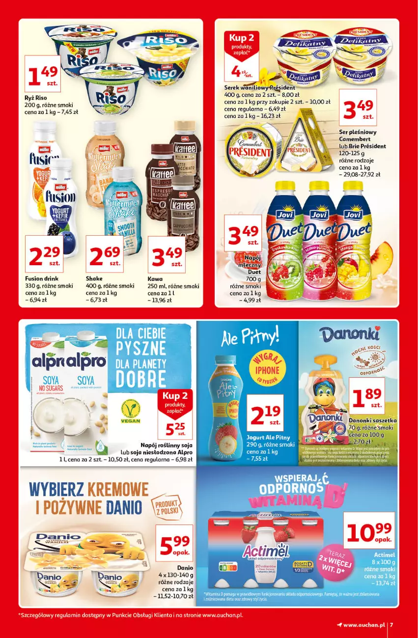 Gazetka promocyjna Auchan - Kultowe Marki Hipermarkety - ważna 04.06 do 11.06.2021 - strona 7 - produkty: Alpro, Brie, Camembert, Danio, Fusion, Kawa, Leon, Napój, Napój mleczny, Napój roślinny, Por, Ryż, Ser, Ser pleśniowy, Serek