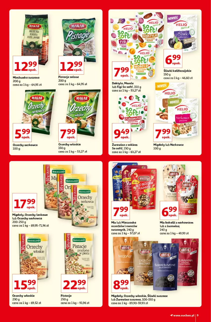 Gazetka promocyjna Auchan - Kultowe Marki Hipermarkety - ważna 04.06 do 11.06.2021 - strona 9 - produkty: Bakalland, Daktyle, Figi, Migdały, Orzechy włoskie, Pistacje, Sok