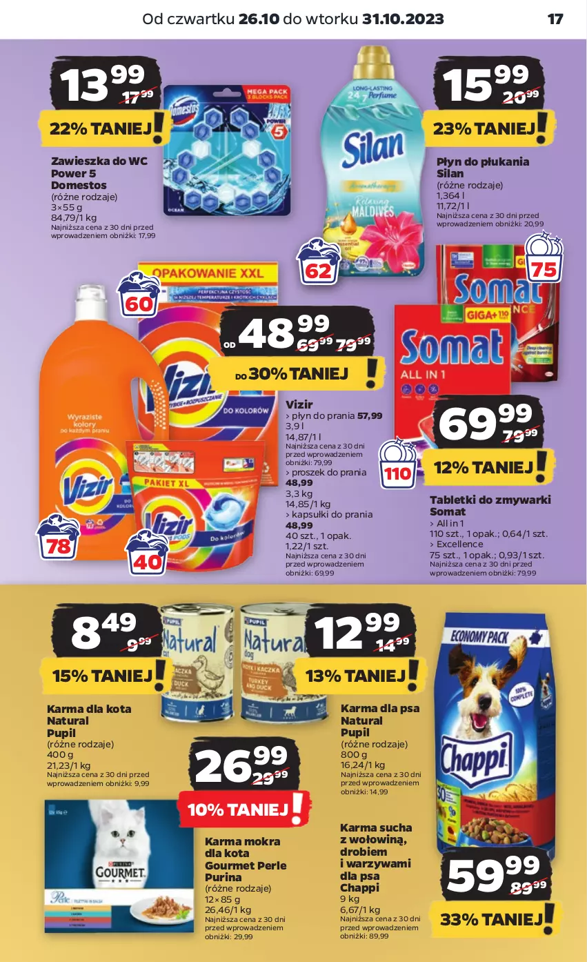 Gazetka promocyjna Netto - Artykuły spożywcze - ważna 26.10 do 01.11.2023 - strona 17 - produkty: Chappi, Domestos, Kapsułki do prania, Płyn do płukania, Płyn do prania, Proszek do prania, Pur, Purina, Silan, Somat, Tablet, Tabletki do zmywarki, Vizir, Warzywa, Zawieszka do wc, Zmywarki