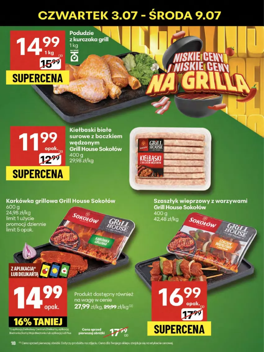 Gazetka promocyjna Delikatesy Centrum - Franczyza DC27 Czwartek - ważna 03.07 do 09.07.2025 - strona 18 - produkty: Grill, Kiełbaski białe, Kurczak, Sok, Sokołów, Warzywa