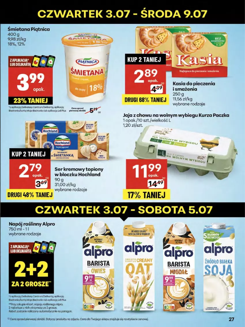 Gazetka promocyjna Delikatesy Centrum - Franczyza DC27 Czwartek - ważna 03.07 do 09.07.2025 - strona 27 - produkty: Alpro, Hochland, Jaja, Kasia, Koc, Napój, Napój roślinny, Piątnica, Piec, Rum, Ser, Top