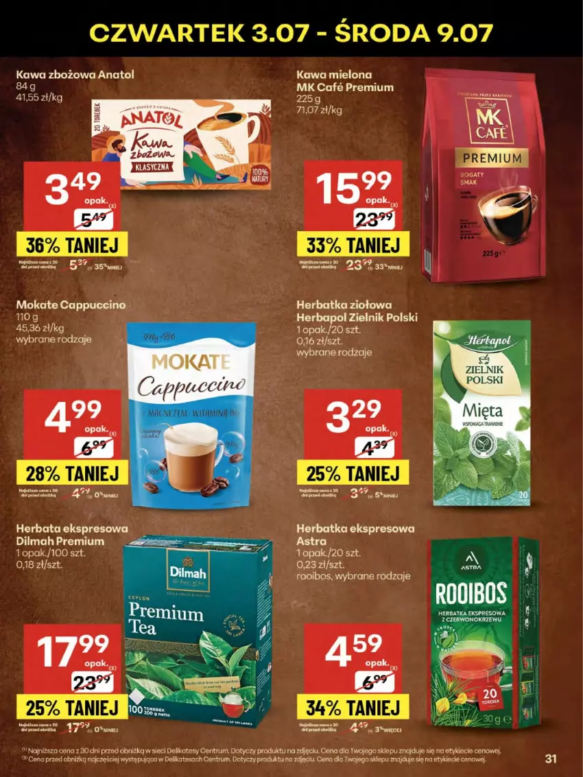 Gazetka promocyjna Delikatesy Centrum - Franczyza DC27 Czwartek - ważna 03.07 do 09.07.2025 - strona 31 - produkty: Dilmah, Herbapol, Kawa, Kawa mielona, Kawa zbożowa, Por, Rum