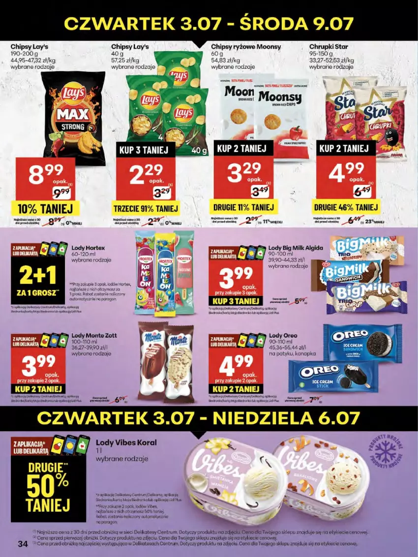 Gazetka promocyjna Delikatesy Centrum - Franczyza DC27 Czwartek - ważna 03.07 do 09.07.2025 - strona 34 - produkty: Algida, Big Milk, Chipsy, Chrupki, Hortex, Koc, LG, Lody, Monte, Oreo, Orka, Robot, Rum, Ryż, Tran, Zott