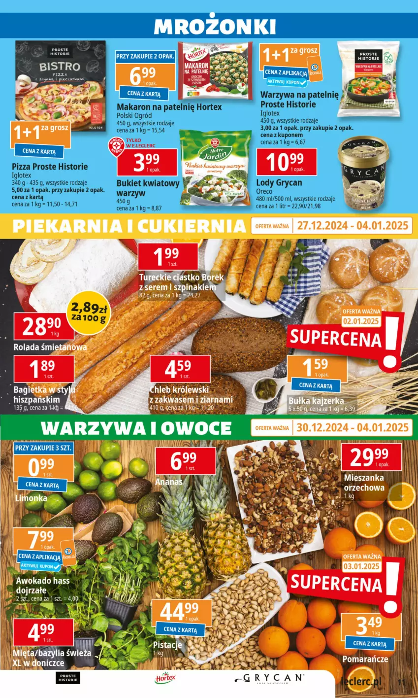 Gazetka promocyjna E Leclerc - ważna 27.12.2024 do 11.01.2025 - strona 11 - produkty: Bukiet, Fa, Hortex, Koc, LG, Lody, Makaron, Ogród, Pizza, Pomarańcze, Szpinak, Warzywa