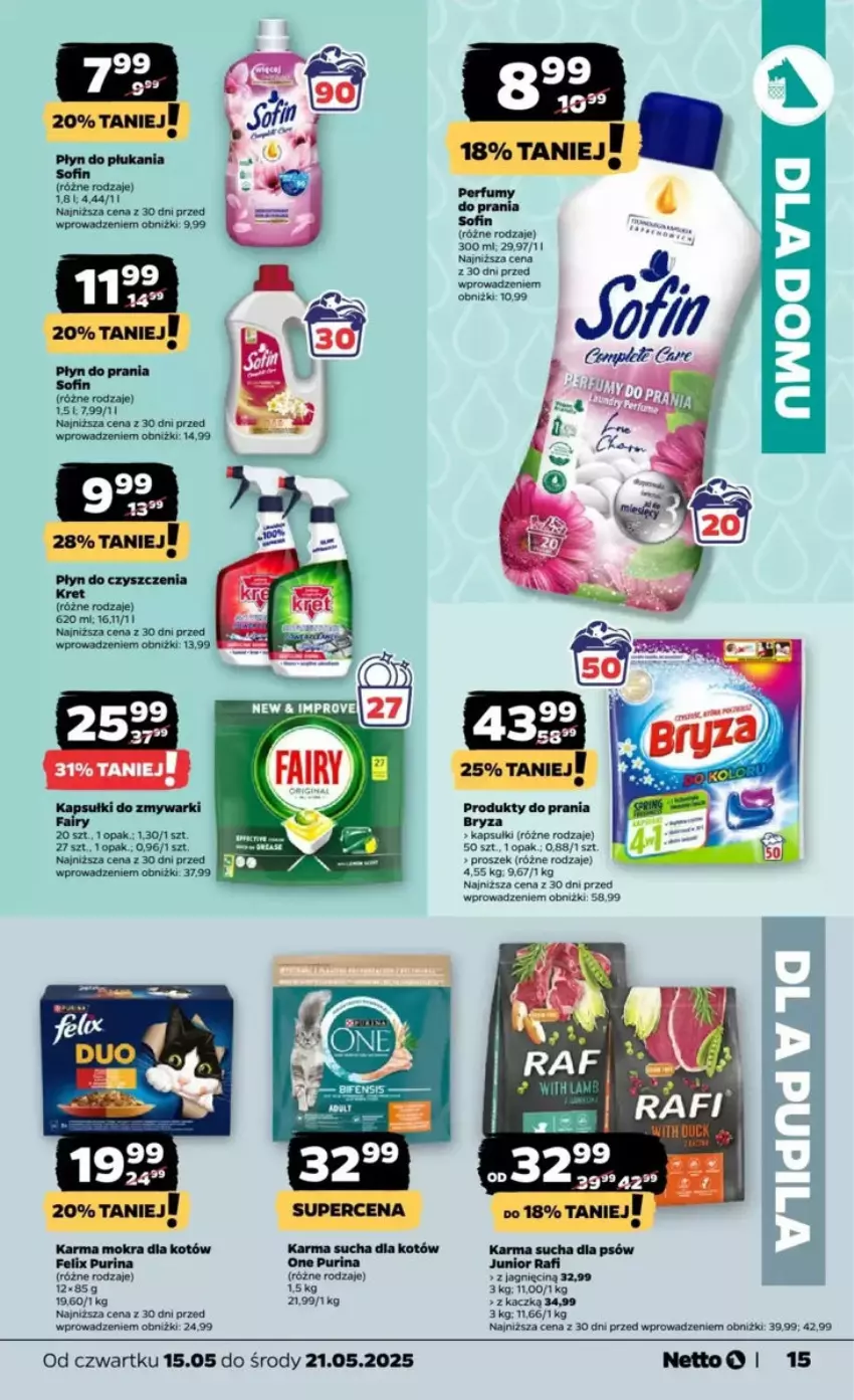 Gazetka promocyjna Netto - ważna 15.05 do 21.05.2025 - strona 7 - produkty: Bryza, Felix, Karma mokra dla kotów, Kret, Perfum, Płyn do płukania, Płyn do prania, Pur, Purina