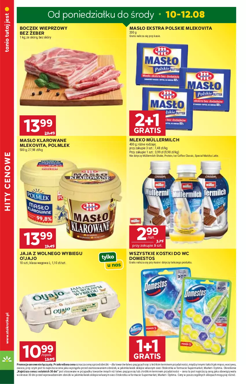Gazetka promocyjna Stokrotka - Supermarket - ważna 06.08 do 12.08.2026 - strona 6 - produkty: Boczek, Boczek wieprzowy, Domestos, Gra, Jaja, Jaja z wolnego wybiegu, Masło, Masło klarowane, Mięso, Mleko, Mlekovita, Müller, Müllermilch, Optima, Owoce, POLMLEK, Warzywa