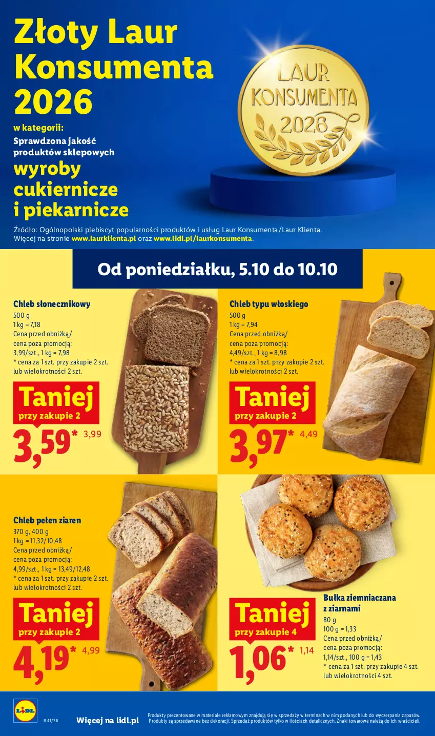 Gazetka promocyjna Lidl - Gazetka - ważna 08.10 do 10.10.2026 - strona 48 - produkty: Bułka, Chleb, Chleb typu włoskiego, Cukier, Laur