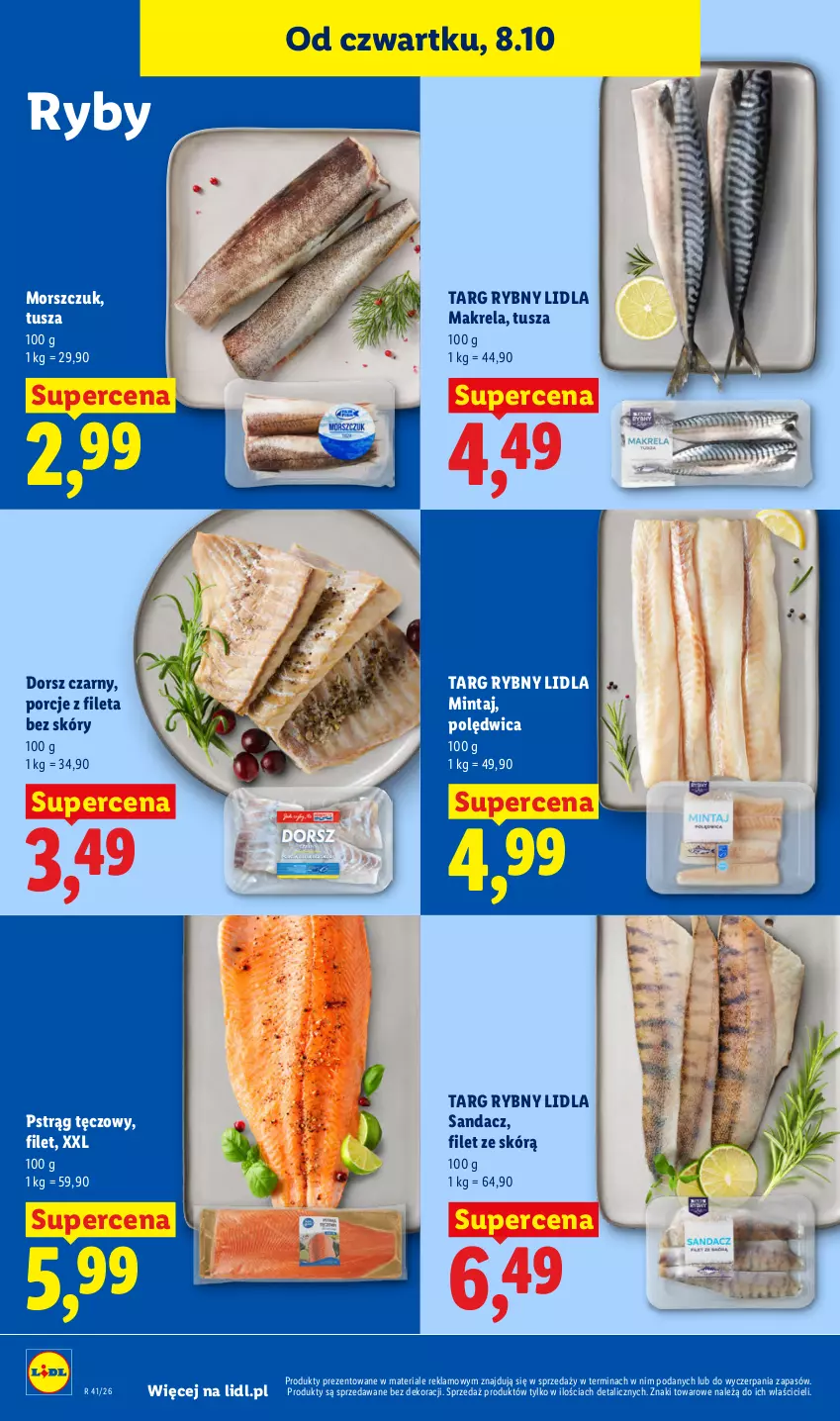 Gazetka promocyjna Lidl - Gazetka - ważna 08.10 do 10.10.2026 - strona 60 - produkty: Dorsz, Mintaj, Polędwica, Por, Pstrąg, Pstrąg tęczowy, Sandacz, Tusz