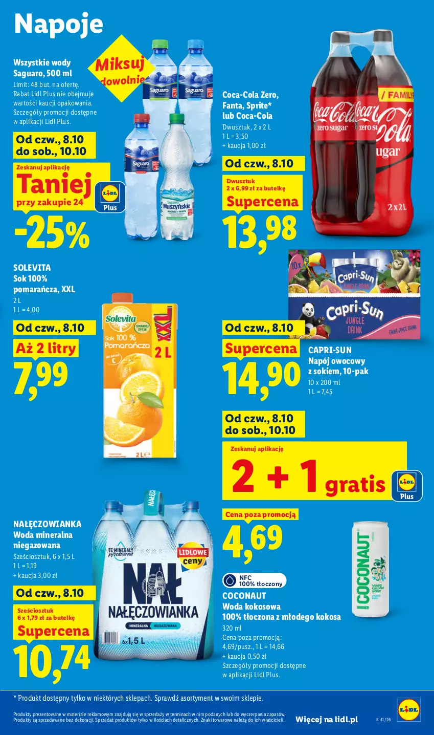 Gazetka promocyjna Lidl - Gazetka - ważna 08.10 do 10.10.2026 - strona 71 - produkty: Coca-Cola, Fa, Fanta, Gra, Kokos, Nałęczowianka, Napój, Napoje, Sok, Sprite, Woda, Woda mineralna