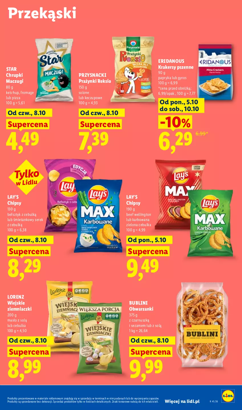 Gazetka promocyjna Lidl - Gazetka - ważna 08.10 do 10.10.2026 - strona 79 - produkty: Chipsy, Chrupki, Gyros, Ketchup, Krakersy, Lay’s, Lorenz, Masło, Papryka, Pizza, Przysnacki, Ser, Serek, Sezam
