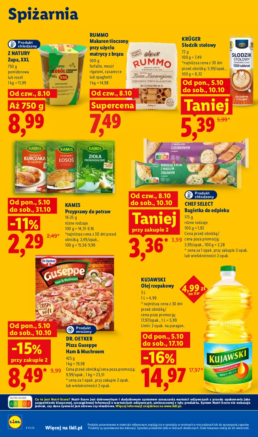 Gazetka promocyjna Lidl - Gazetka - ważna 08.10 do 10.10.2026 - strona 84 - produkty: Bagietka, Dr. Oetker, Fa, Kamis, Kujawski, Makaron, Mus, Olej, Olej rzepakowy, Pizza, Przyprawy, Rosół, Rum, Spaghetti, Zupa