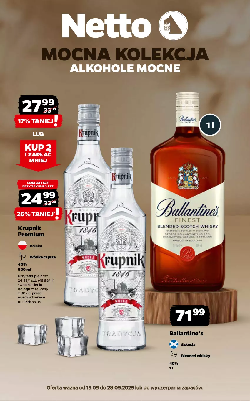 Gazetka promocyjna Netto - Netto_MK_09/25_2 - ważna 15.09 do 28.09.2025 - strona 1 - produkty: Alkohole, Ballantine's, Koc, Krupnik, Whisky, Wódka