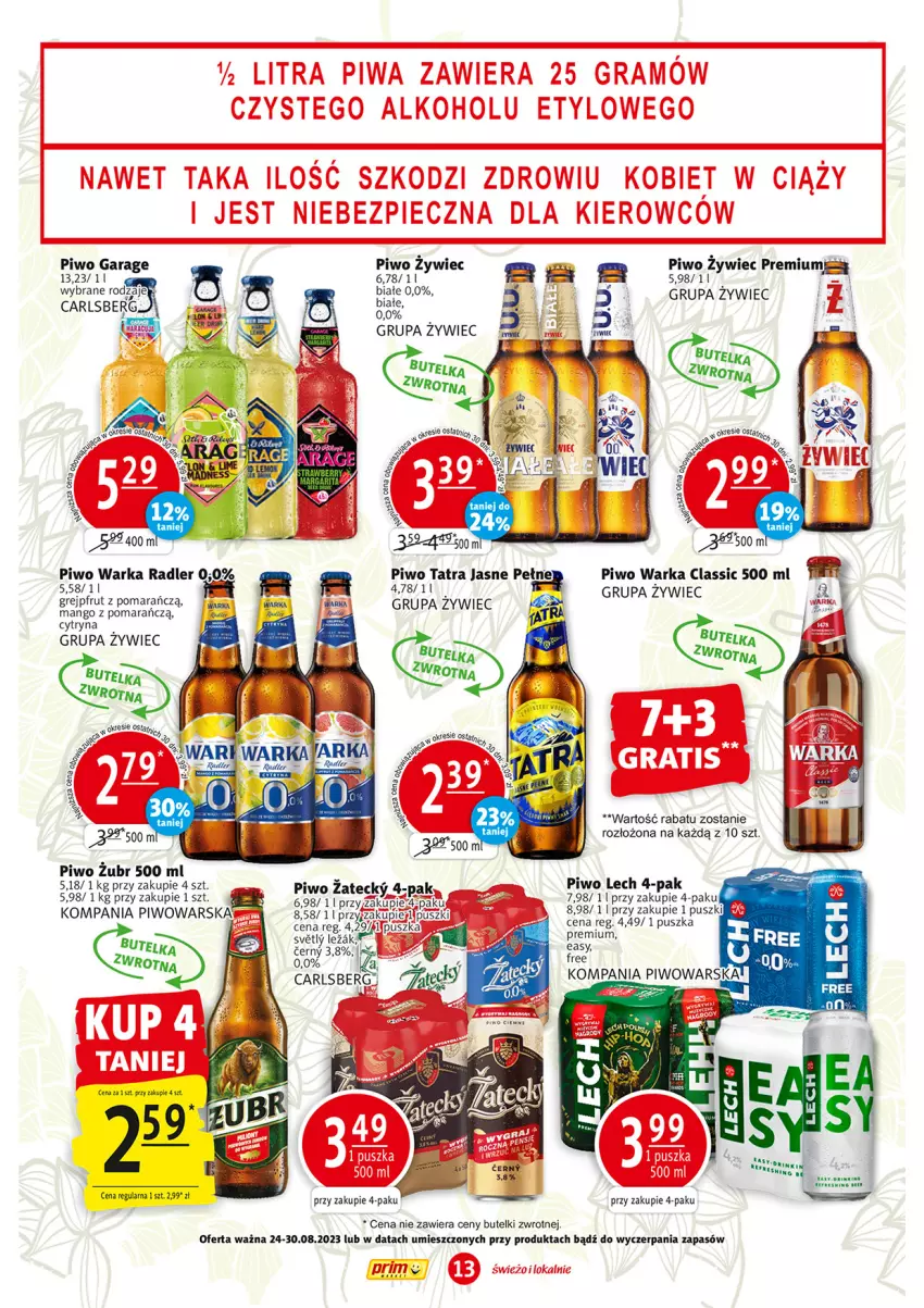 Gazetka promocyjna Prim Market - ważna 24.08 do 30.08.2023 - strona 13 - produkty: Carlsberg, Grejpfrut, Mango, Piwo, Radler, Tatra, Warka