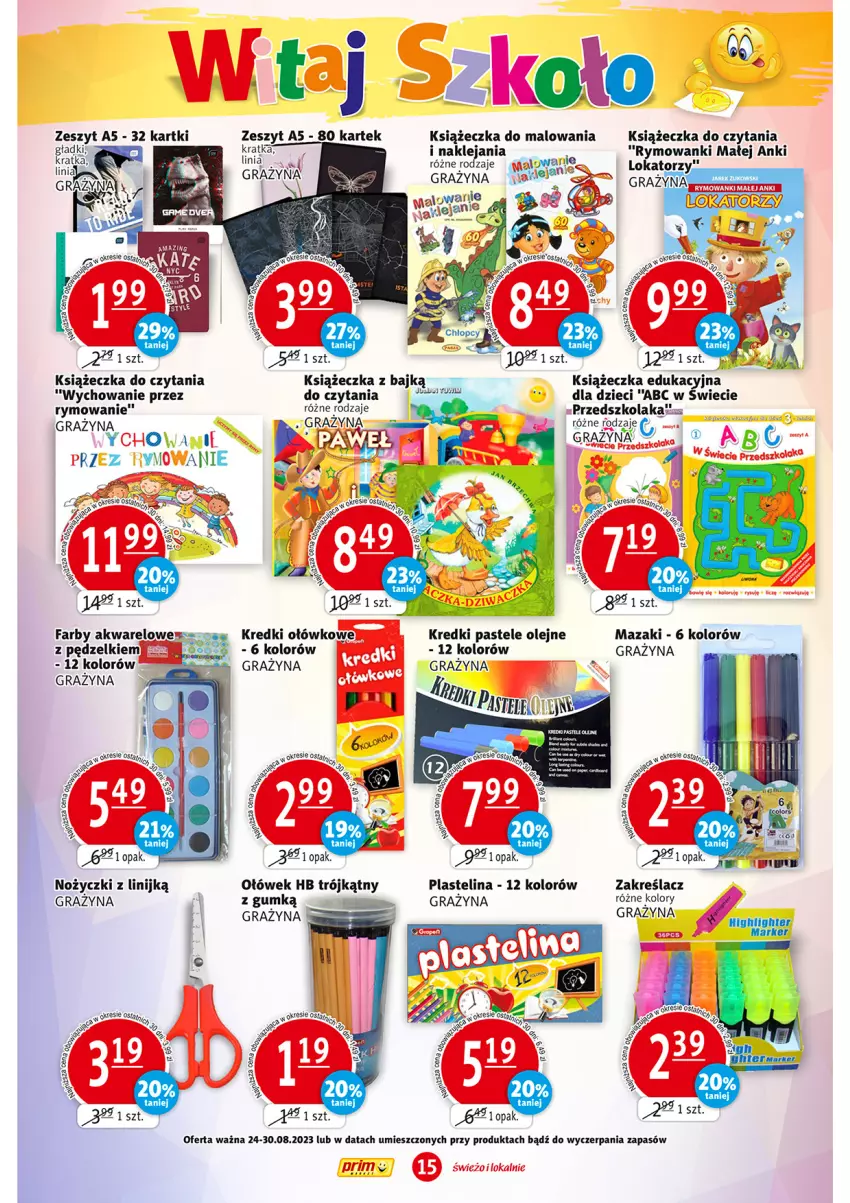 Gazetka promocyjna Prim Market - ważna 24.08 do 30.08.2023 - strona 15 - produkty: Dzieci, Gra, Klej, Marker, Noż, Nożyczki, Olej, Plastelina